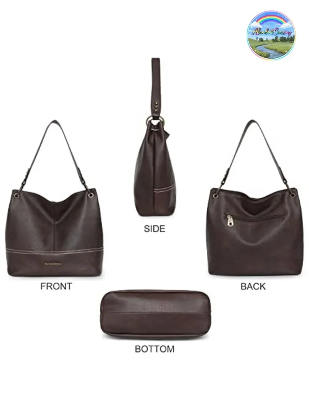 Faux Leather Hobo Shoulder Bag Women Tote Zip Top Anti-Theft Pocket